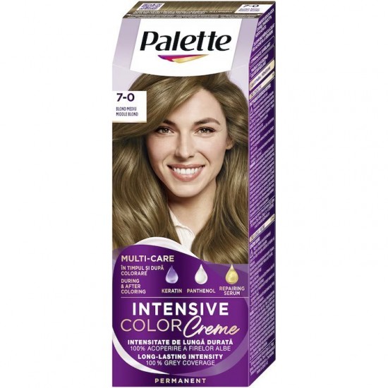 Vopsea de par permanenta Palette Intensive Color Cream N6 Blond Mediu, 7-0, 110 ml, Blond Mediu, Vopsea de Par PALETTE, Vopsea de Par Blond Medius, Vopsea Nuanta Blond Mediu, Produse de Ingrijire a Parului, Vopsea Blond Mediu Colorare Par