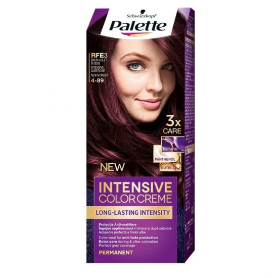 Vopsea de Par Permanenta PALETTE Intensive Color Cream RFE3 110 ml, Brun Violet, Vopsea de Par PALETTE, Vopsea de Par Violet, Vopsea Nuanta Violet, Produse de Ingrijire a Parului, Vopsea Brun Violet Colorare Par