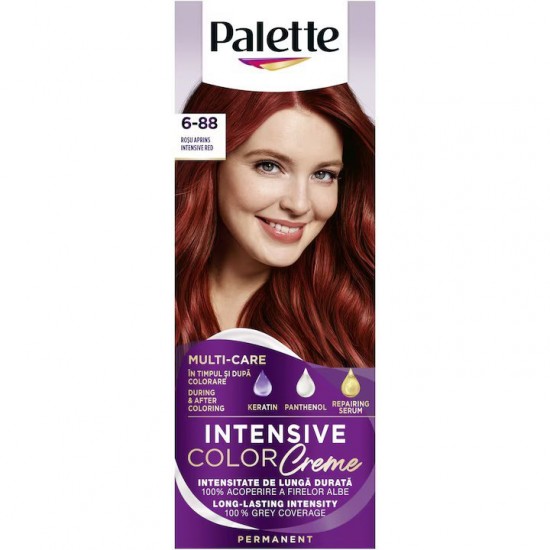 Vopsea de par permanenta Palette Intensive Color Cream RI5 Rosu Aprins, 6-88, 110 ml, Rosu Aprins, Vopsea de Par PALETTE, Vopsea de Par Rosie, Vopsea Nuanta Rosu Aprins, Produse de Ingrijire a Parului, Vopsea Rosie Colorare Par