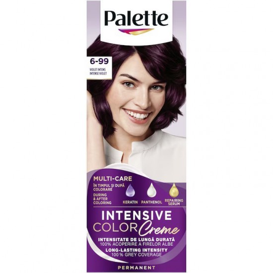 Vopsea de par permanenta Palette Intensive Color Cream V5 Violet Intens, 6-99, 110 ml, Violet Intens, Vopsea de Par PALETTE, Vopsea de Par Violet, Vopsea Nuanta Violet Intens, Produse de Ingrijire a Parului, Vopsea Violet Colorare Par