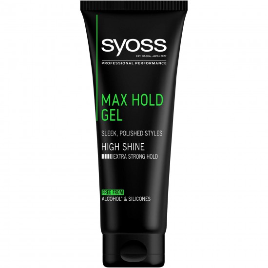 Gel de Par SYOSS Max Hold, 250 ml, Extra Strong Hold, Confera Stralucire Parului, Gel pentru Par, Gel Coafare Par, Gel de Par pentru Barbati, Gel de Par Fixator, Gel de Par cu Efect de Fixare, Gel Fixator pentru Par
