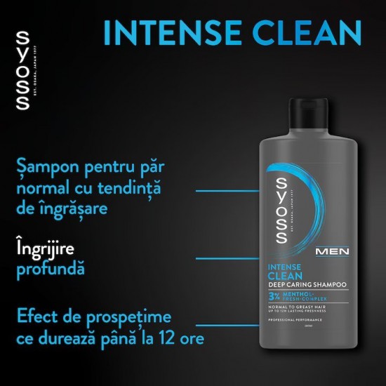 Sampon Syoss Intense Clean Men pentru Par Normal spre Gras, 440 ml