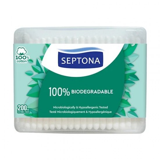 Betisoare Urechi Septona, 200 Buc/Set, Bumbac Natural, Culoare Alba, Betisoare pentru Urechi, Betisoare Igiena Urechi, Betisoare din Bumbac pentru Urechi, Betisoare Igienice