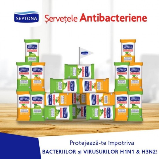 Servetele Umede Antibacteriene SEPTONA, 15 Buc/Set, Parfum de Mere Verzi, Servetele Umede Septona, Servetele Antibacteriene Septona, Servetele Antibacteriene, Servetele Umede pentru Maini, Servetele Dezinfectante pentru Maini