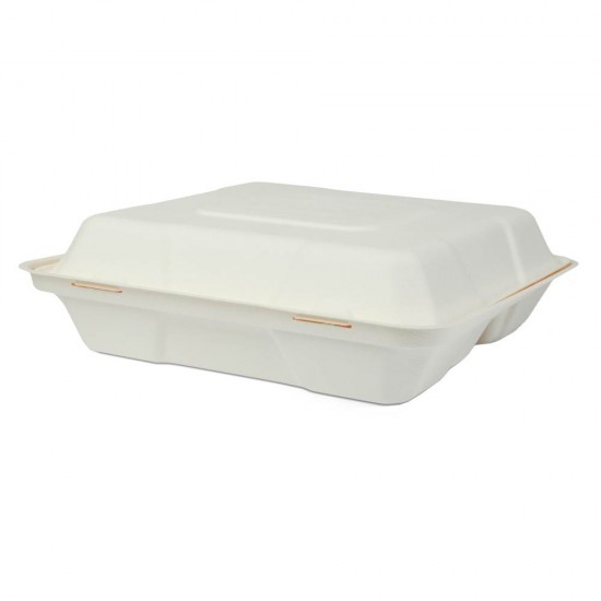 Set 200 Caserole Biodegradabile cu Capac pentru Meniu din Fibra Lemnoasa, Dimensiune 245x245x75 mm, 3 Compartimente