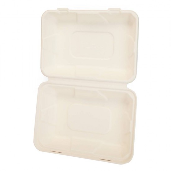 Set 200 Caserole Biodegradabile cu Capac pentru Hamburger din Fibra Lemnoasa, Dimensiune 230x159x80 mm, 1 Compartiment