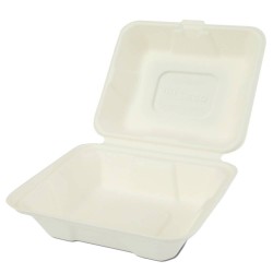 Set 200 Caserole Biodegradabile cu Capac pentru Hamburger din Fibra Lemnoasa, Dimensiune 187x187x74 mm