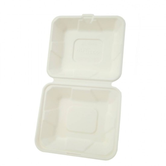 Set 200 Caserole Biodegradabile cu Capac pentru Hamburger din Fibra Lemnoasa, Dimensiune 187x187x74 mm