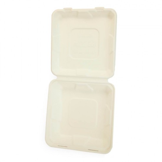 Set 250 Caserole Biodegradabile cu Capac pentru Meniu din Fibra Lemnoasa, Dimensiune 215x215x60 mm, 1 Compartiment