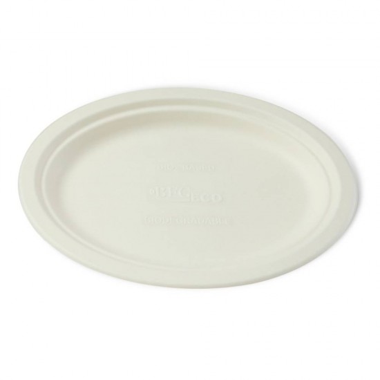 Set 500 Farfurii Ovala Biodegradabile 25 cm din Fibra Lemnoasa, Dimensiune 254x195x20 mm
