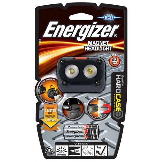 Lanterna Led De Cap, Energizer Magnet Headlight, 250 Lumeni, Raza De 60m, Cu 3 Baterii Aaa