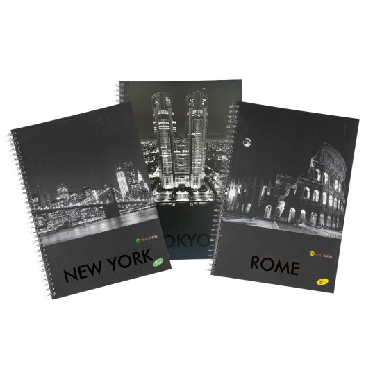 Caiet Cu Spirala, A4, 70 File, 70gsm, Coperta Carton 300gsm, Design Cities By Night - Matematica