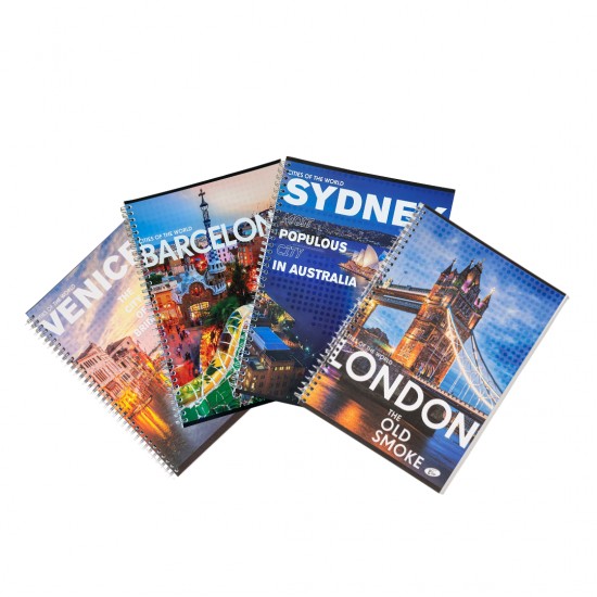 Caiet Cu Spirala, A4, 70 File, 70gsm, Coperta Carton 300gsm, Design Cities Of The World - Matematica