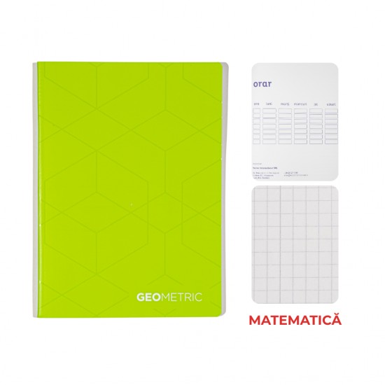 Caiet A4, 60 File, 80gsm, Coperta Carton 300gsm, Design Geometrics - Matematica
