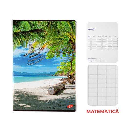 Caiet A4, 60 File, 80gsm, Coperta Carton 300gsm, Design Nature - Matematica