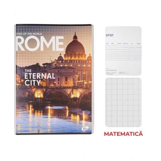 Caiet A4, 60 File, 80gsm, Coperta Carton 300gsm, Design Cities Of The World - Matematica