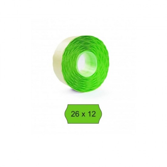 Rola 1500 Etichete Pret Verzi 26x12 mm, Etichete pentru Marcatoare de Pret, Etichete Autoadezive Colorate, Etichete Pret, Etichete Autoadezive Pret, Etichete Pret Colturi Rotunjite, Etichete cu Colturi Rotunjite pentru Preturi