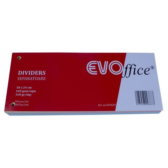 Separatoare din Carton EVOffice, Dimesiune 10x24 cm, 100 File/Set, Culoare Multicolor, Separatoare Bibliorafturi -  Despartitoare din Carton