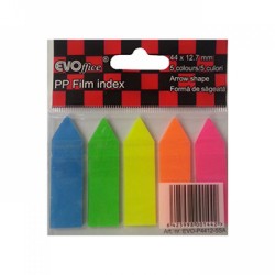 Stick Index Plastic Color EVOffice, Forma Sageata, Dimensiune 44x12.7 mm, 5 Culori Neon x 20 File