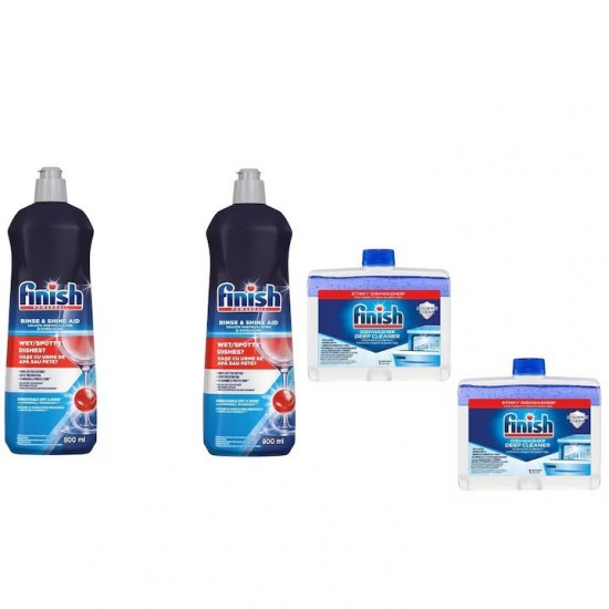 Pachet Promo: 2x Finish Solutie Curatare Masina Vase Regular 250ml + 2x Finish Solutie Clatire Masina Spalat Vase 800ml