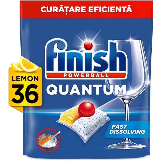 Finish Quantum Poweball Lemon, 36 Tablete, Capsule Pentru Masina De Spalat Vase