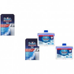 Pachet Promo:2x Finish Solutie Curatare Masina Vase Regular 250ml + 2x Finish Sare Speciala Pentru Masina De Spalat Vase, 1.5 Kg, Solutie Pudra