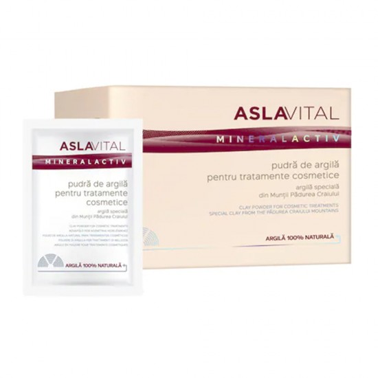 Pudra de Argila Aslavital pentru Tratamente Cosmetice, 10 Plicuri/Pachet x 20 g