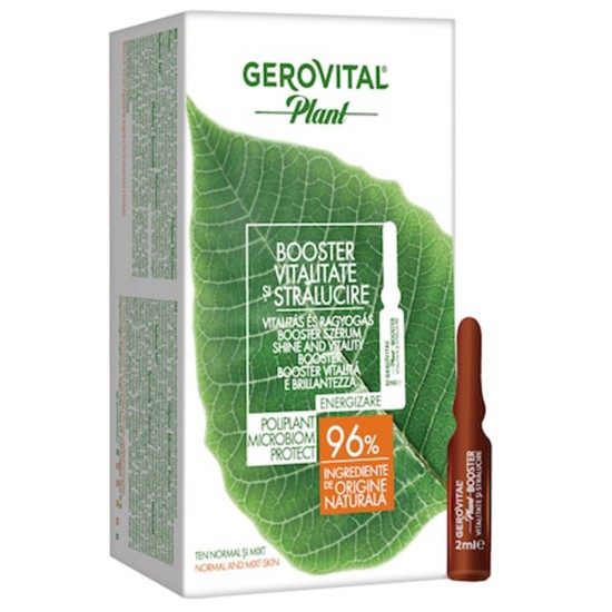 Fiole Booster Vitalitate si Stralucire Microbiom Protect Gerovital Plant, 10 Buc/Pachet x 2 ml