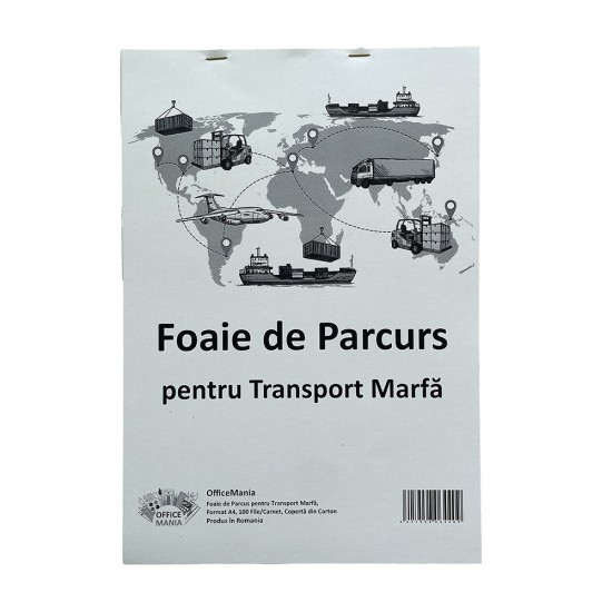 Foi Parcurs A4 Marfa Neinseriate, Tipar Negru, 100 File/Carnet, Coperta Fata Tiparita, Coperta din Carton Fata/Spate - Formular Tipizat pentru Transport de Marfa