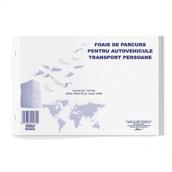 Foi Parcurs A4 Persoane Neinseriate, Tipar Negru, 100 File/Carnet, Coperta Fata Tiparita, Coperta din Carton Fata/Spate