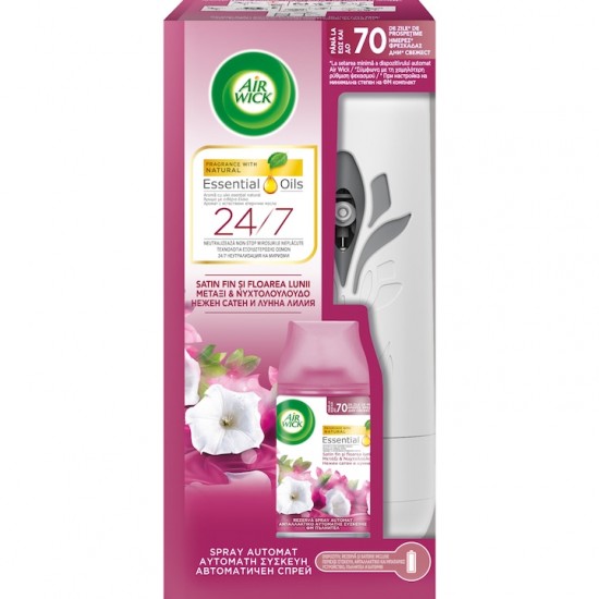 Odorizant De Camera Air Wick Freshmatic Essential Oils + Rezerva Smooth Satin & Moon Lily, 250 Ml
