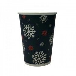 Pahare Carton Imprimate Model Sarbatori de Iarna, 12 OZ, Capacitate 350 ml, 50 Buc/Set