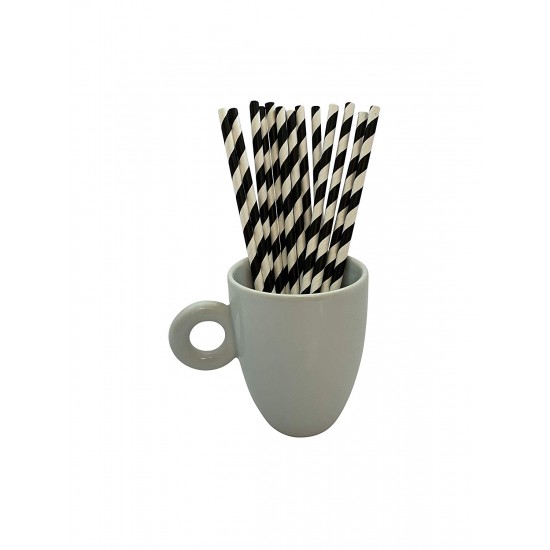 Paie Biodegradabile din Hartie 21 cm, 500 Buc/Set, Grosime 6 mm, Ambalate Individual, Culoare Alb/Negru, Paie Bauturi, Paie Ecologice, Paie de Baut Biodegadabile