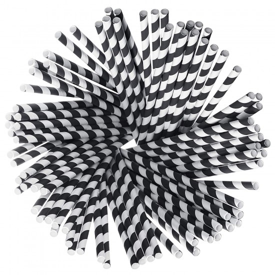 Paie Biodegradabile din Hartie 21 cm, 500 Buc/Set, Grosime 6 mm, Ambalate Individual, Culoare Alb/Negru, Paie Bauturi, Paie Ecologice, Paie de Baut Biodegadabile