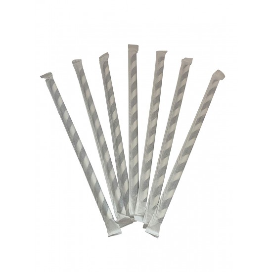 Paie Biodegradabile din Hartie 21 cm, 500 Buc/Set, Grosime 6 mm, Ambalate Individual, Culoare Alb/Negru, Paie Bauturi, Paie Ecologice, Paie de Baut Biodegadabile