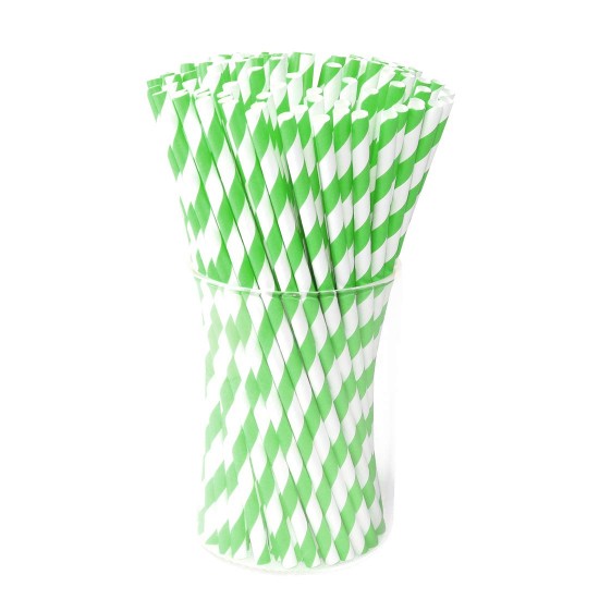 Paie Biodegradabile din Hartie 21 cm, 500 Buc/Set, Grosime 6 mm,  Ambalate Individual, Culoare Alb/Verde, Paie Bauturi, Paie Ecologice, Paie de Baut Biodegradabile