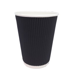 Set 50 Pahare din Carton, 12 Oz (400 ml), Model Ripple Wall, Negre, Set Pahare Mari Carton 400 ml, Pahare Carton pentru Ceai si Cafea, Pahare Negre din Carton TO GO 400 ml, Pahare de Unica Folosinta, Pahare Negre din Carton de Unica Folosinta
