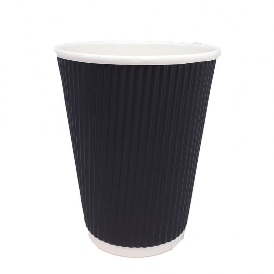 Set 50 Pahare din Carton, 12 Oz (400 ml), Model Ripple Wall, Negre, Set Pahare Mari Carton 400 ml, Pahare Carton pentru Ceai si Cafea, Pahare Negre din Carton TO GO 400 ml, Pahare de Unica Folosinta, Pahare Negre din Carton de Unica Folosinta