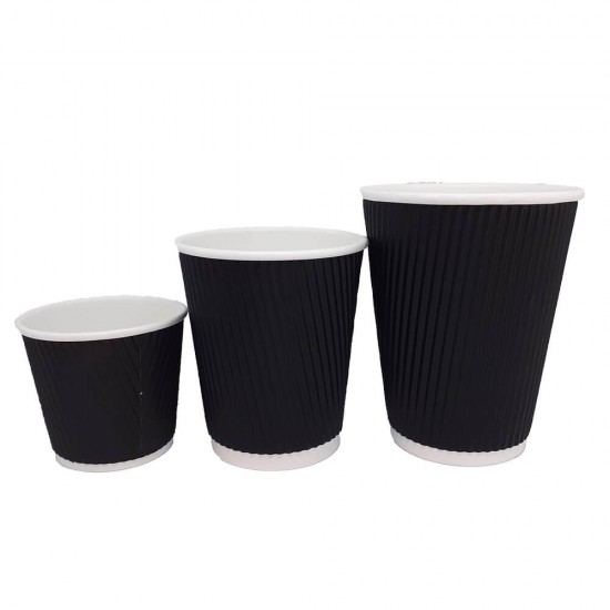 Set 50 Pahare din Carton, 12 Oz (400 ml), Model Ripple Wall, Negre, Set Pahare Mari Carton 400 ml, Pahare Carton pentru Ceai si Cafea, Pahare Negre din Carton TO GO 400 ml, Pahare de Unica Folosinta, Pahare Negre din Carton de Unica Folosinta