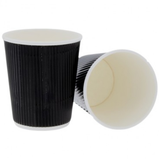 Pahare Carton cu Striatii 12 OZ, 25 Buc/Set, Model Ripple Wall, Culoare Negru, Capacitate 400 ml
