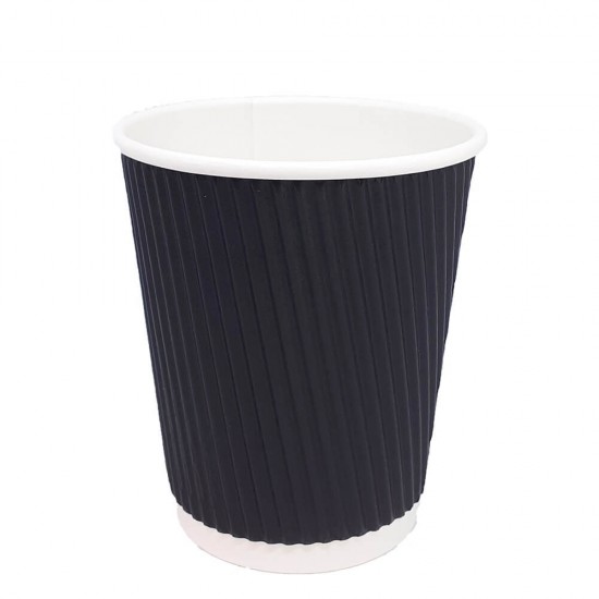 Set 50 Pahare din Carton, 8 Oz (280 ml), Model Ripple Wall, Negre, Set Pahare Medii Carton 8 Oz, Pahare Carton pentru Ceai si Cafea, Pahare Negre din Carton TO GO, Pahare de Unica Folosinta, Pahare Negre din Carton de Unica Folosinta