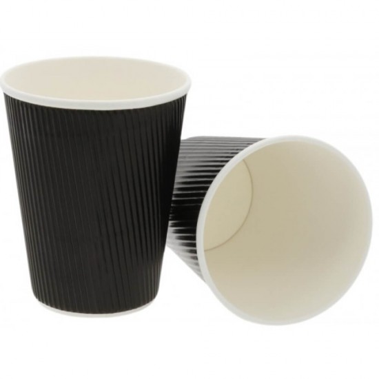 Set 50 Pahare din Carton, 8 Oz (280 ml), Model Ripple Wall, Negre, Set Pahare Medii Carton 8 Oz, Pahare Carton pentru Ceai si Cafea, Pahare Negre din Carton TO GO, Pahare de Unica Folosinta, Pahare Negre din Carton de Unica Folosinta