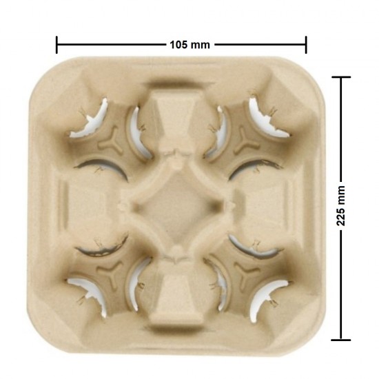Suport din Carton pentru 4 Pahare, 225x205 mm, 100 Buc/Set, Tip Cofrag, Suporturi pentru Pahare, Suport Pahare Tip Cofrag, Suport Pahare Cofraj, Suport Pahare TO GO, Suporturi pentru Pahare din Carton