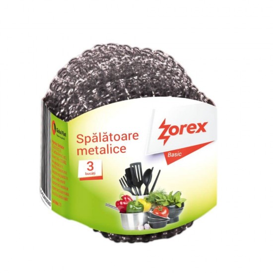 Set 3 Spalatoare Metalice Profesionale Zorex Clasic, Metal Galvanizat, 12g, Culoare Argintie, Spalator Metalic Profesional, Bureti Metalici, Spalator Metalic, Burete Metalic pentru Curatenie