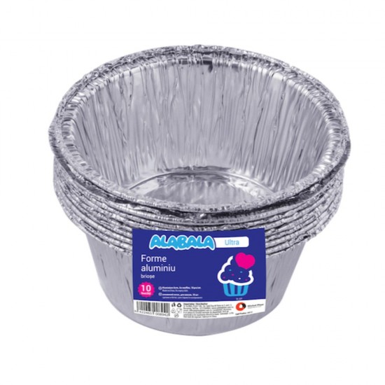 Set 10 Forme Aluminiu de Copt Briose, 85x44 mm, Forma din Aluminiu pentru Copt Briose, Forme de Copt de Unica Folosinta, Forme de Copt pentru Prajituri, Articole pentru Gatit, Ustensile Bucatarie