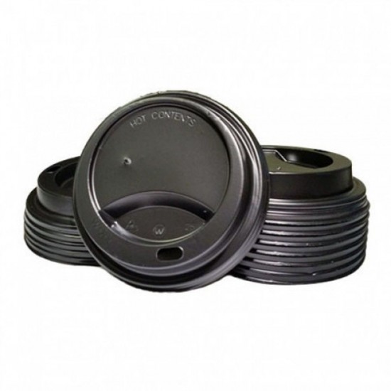 Capace Negre din Plastic, Diametru 80 mm, pentru Pahare din Carton 8-12 OZ, 100 Buc/Bax, Capace din Plastic pentru Pahare, Capace din Plastic 80 mm, Capace Negre din Plastic pentru Pahare
