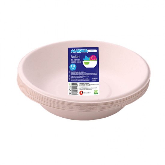 Bol Alb din Trestie de Zahar, 680ml, 50 Buc/Set, Boluri din Trestie de Zahar, Boluri de Unica Folosinta, Boluri Ecologice pentru Supa, Boluri pentru Catering, Boluri Biodegradabile pentru Salata