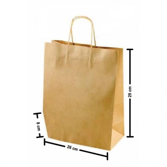 Sacose din Hartie Kraft Natur, 26x8x29 cm, 50 Buc/Set, Pungi si Plase din Hartie