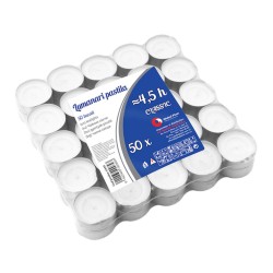 Set 50 Lumanari Tip Pastila Albe, Timp de Ardere 4.5 h,  Lumanari Neparfumate din Parafina, Lumanari pentru Camera, Lumanari Albe Pastile, Lumanari Rotunde