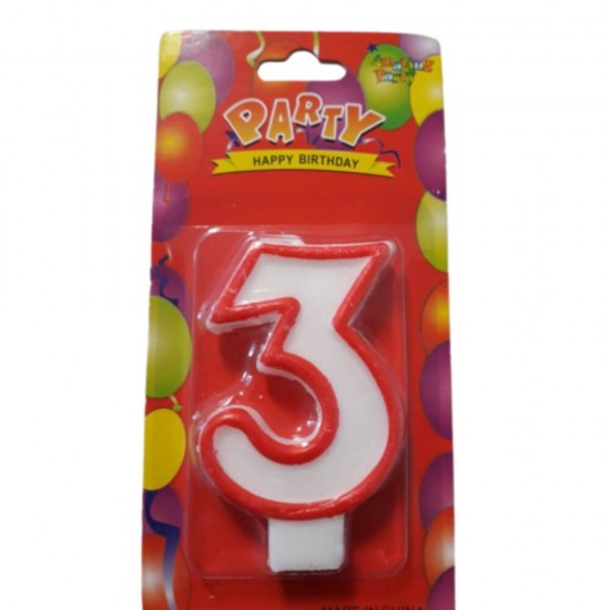 Lumanare Aniversare Cifra 3, Material Parafina, Dimensiune 7 Cm, Culoare Rosu, Lumanari Aniversare, Lumanari pentru Tort, Lumanare pentru Zile de Nastere, Lumanare Cifra pentru Tort, Cifre Lumanari pentru Tort